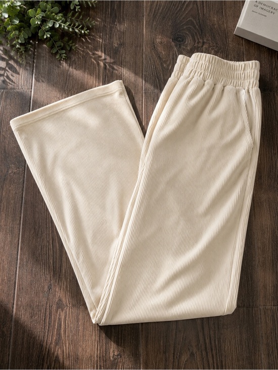 HALARA Pants - HALARA Wide-Leg Ribbed Corduroy Pants in Cream Beige